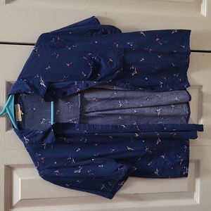 Hummingbird print button-down top